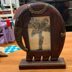Pier 1 Elephant Shaped Rosewood and Brass Photo Frame